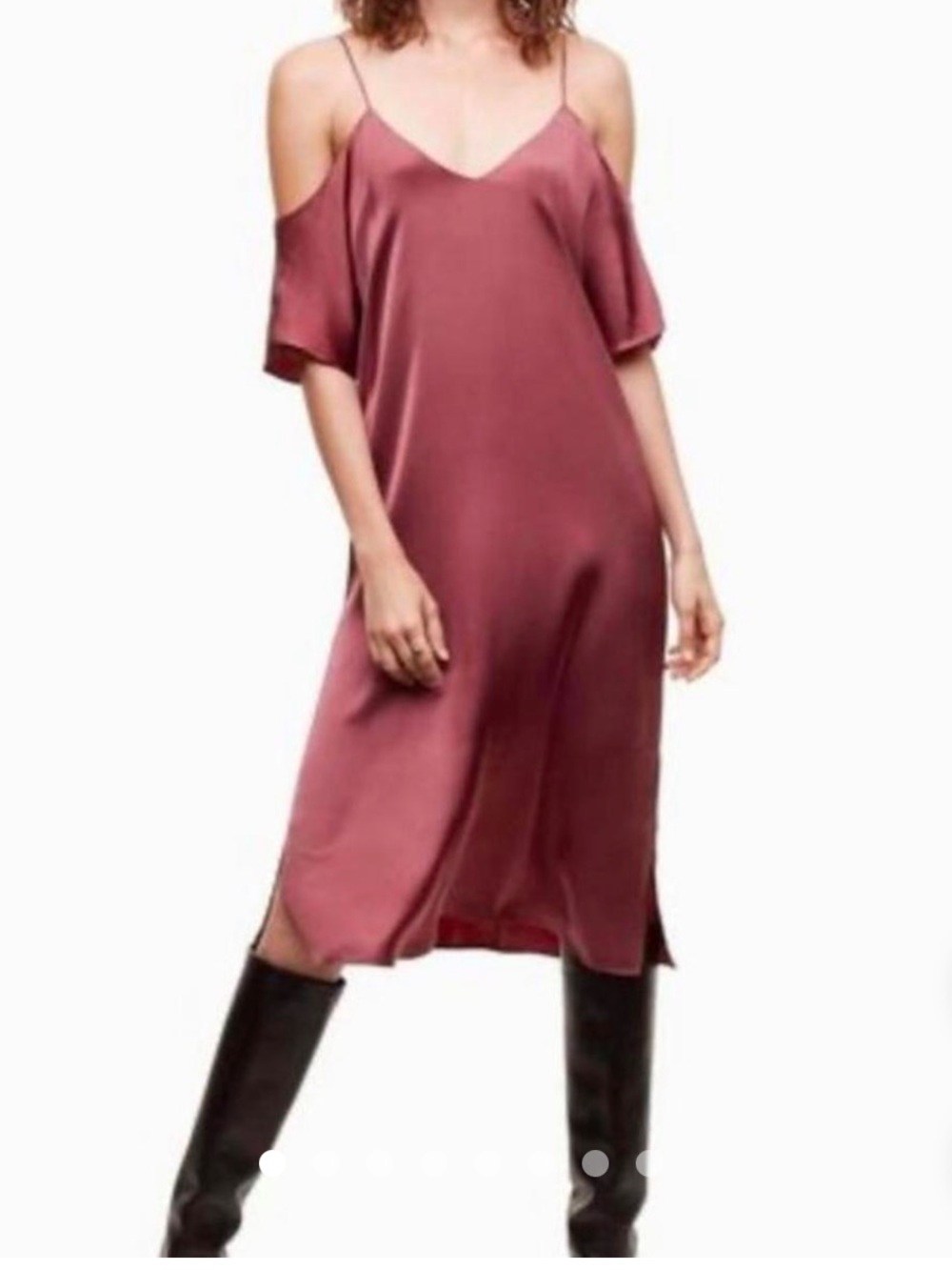Wilfred Harrietta midi Slip Chemise purple burgundy off shoulder dress small